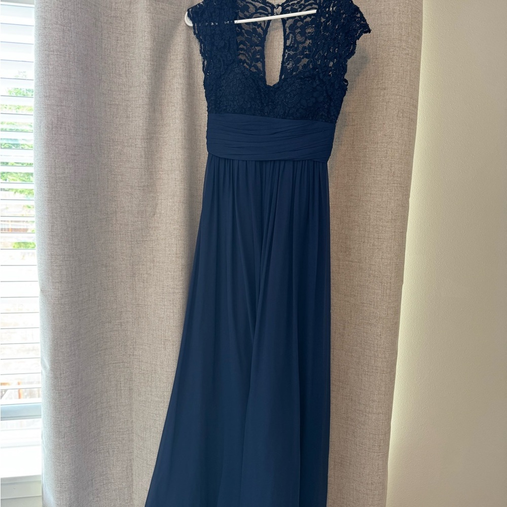 Aidan Mattox Navy Lace Maxi Dress